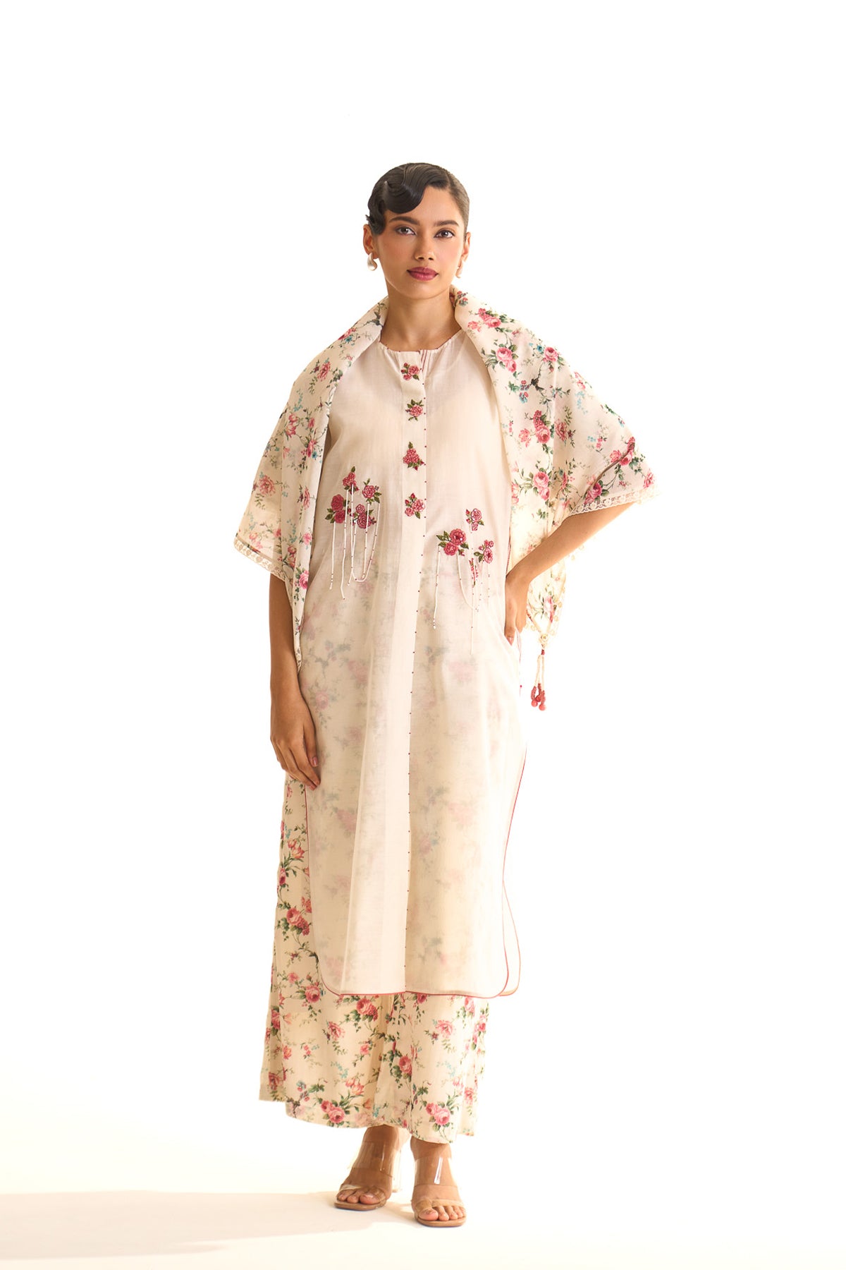 Chandni Double pleated round tunic set with scarf