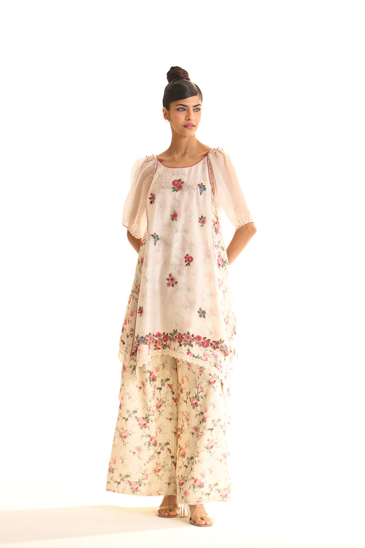Chandni High low tunic with gathered palazzo