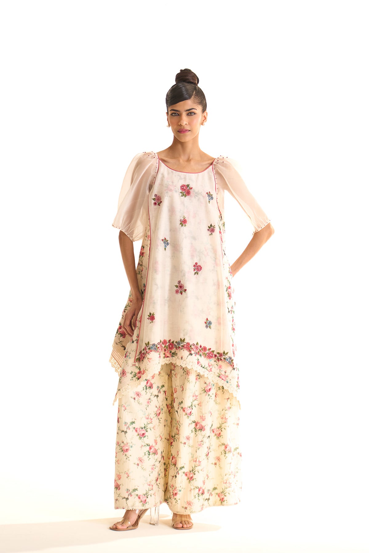 Chandni High low tunic with gathered palazzo