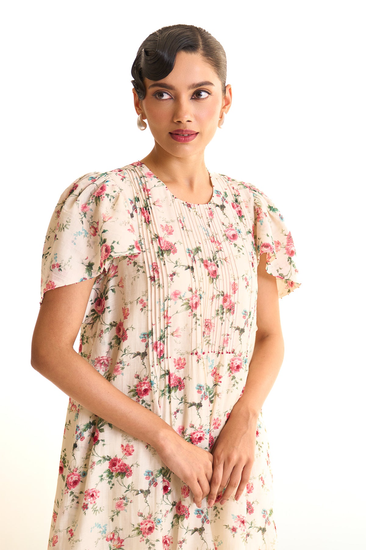 Chandni Pintucks ruffle sleeve tunic set