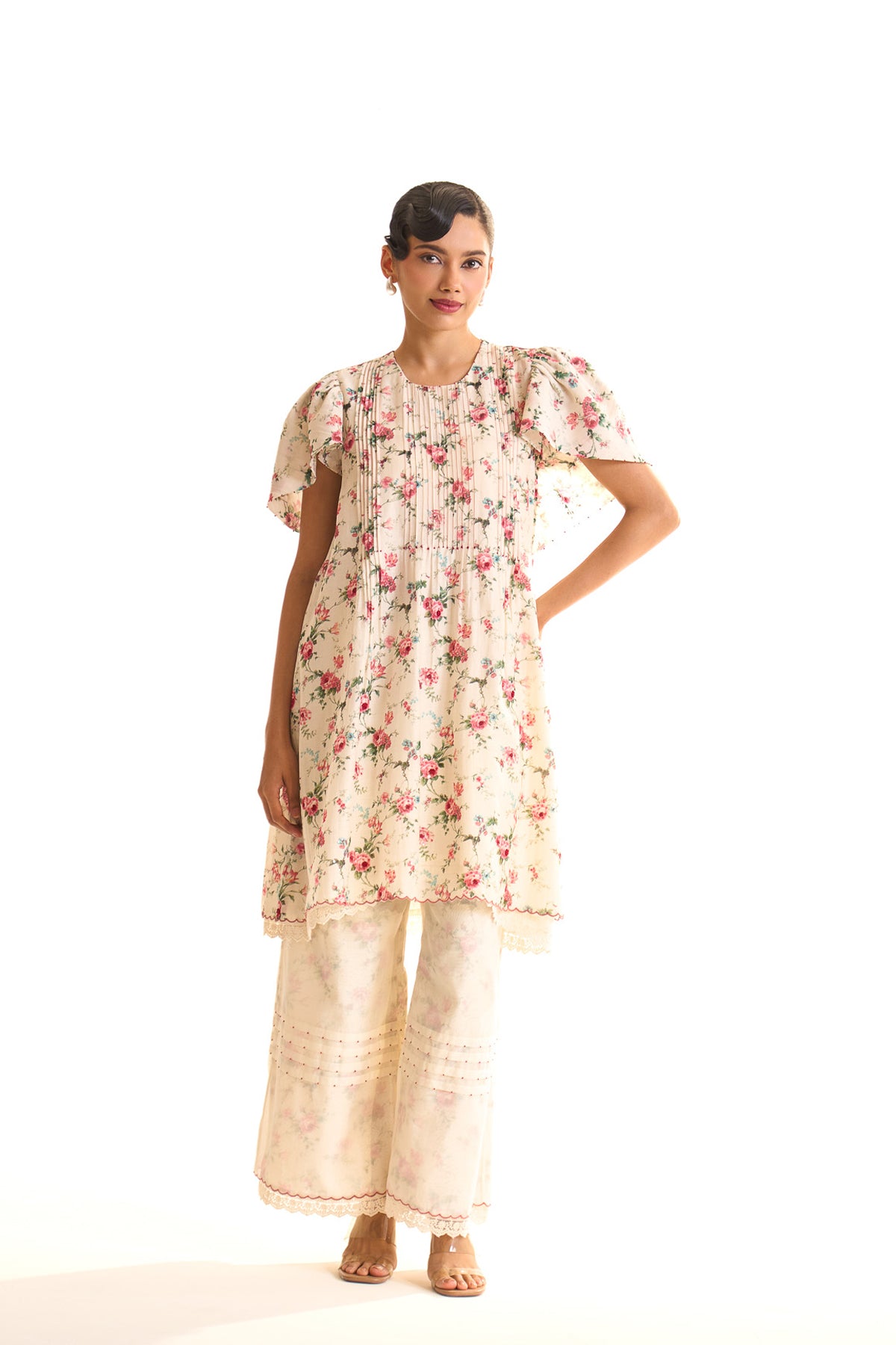 Chandni Pintucks ruffle sleeve tunic set