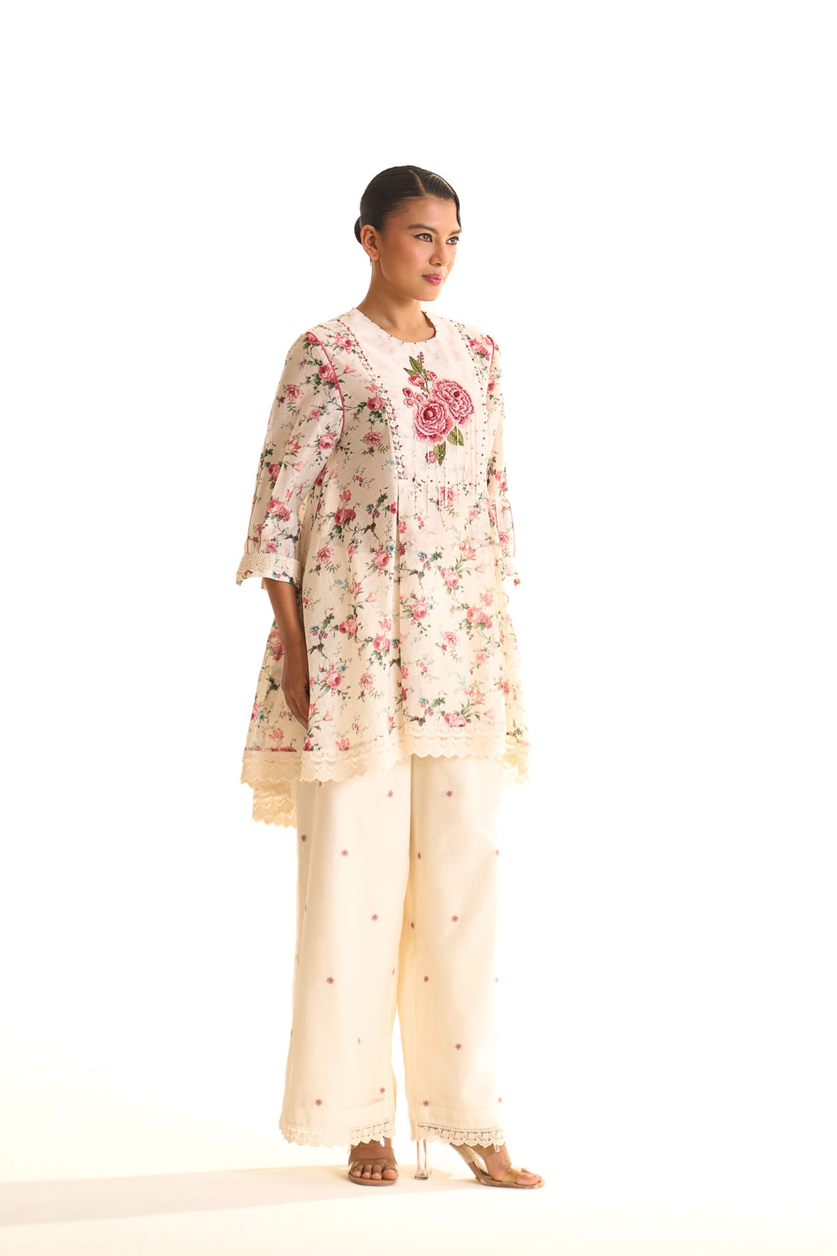 Chandni Pleated flared york embroidered set