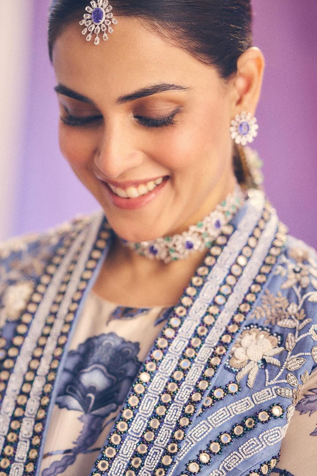 Genelia Deshmukh in Gulshan anarkali with embroidered jacket