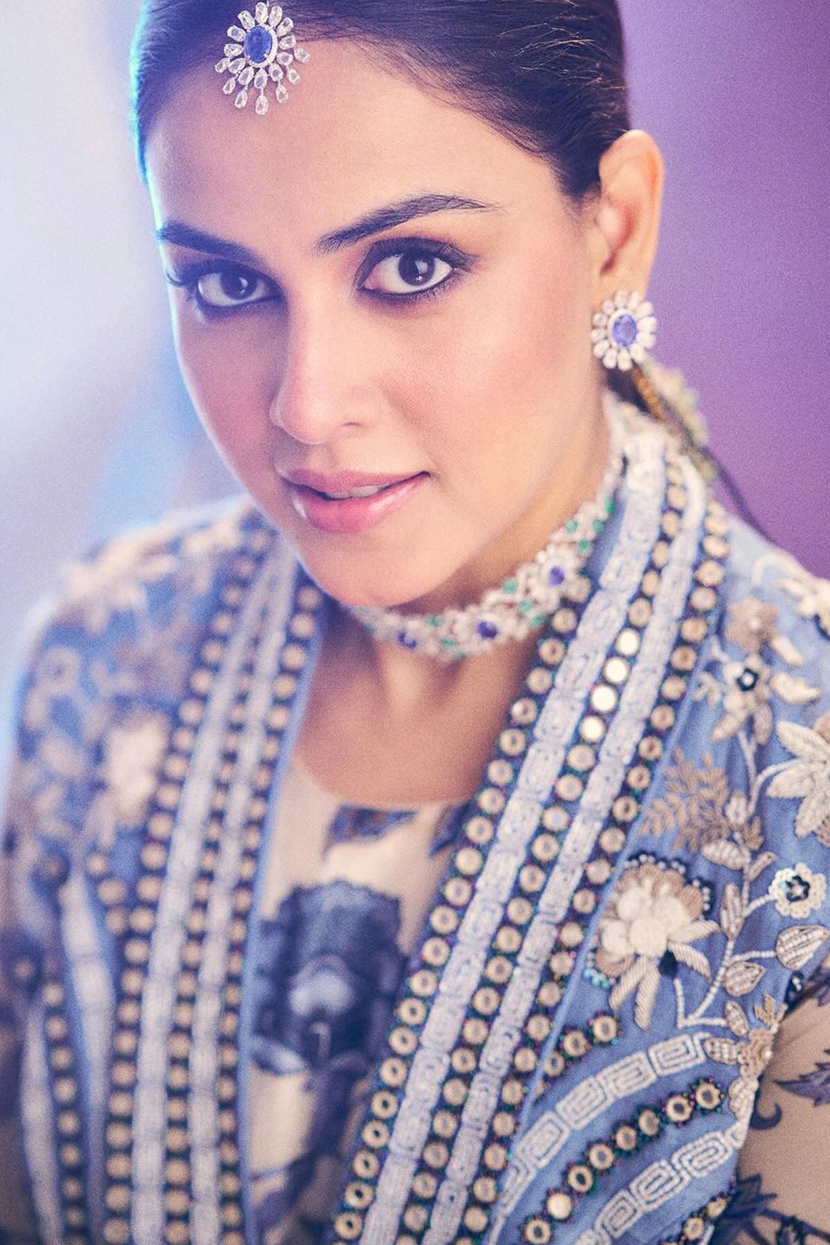 Genelia Deshmukh in Gulshan anarkali with embroidered jacket