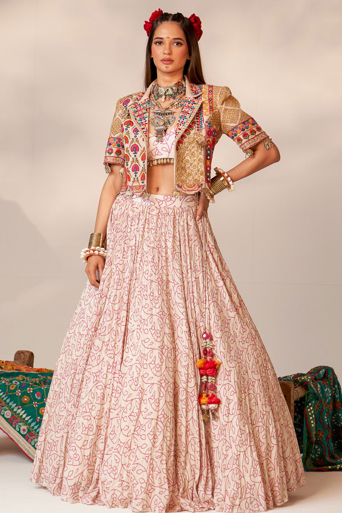 Mehal in Crop blazer lehenga set