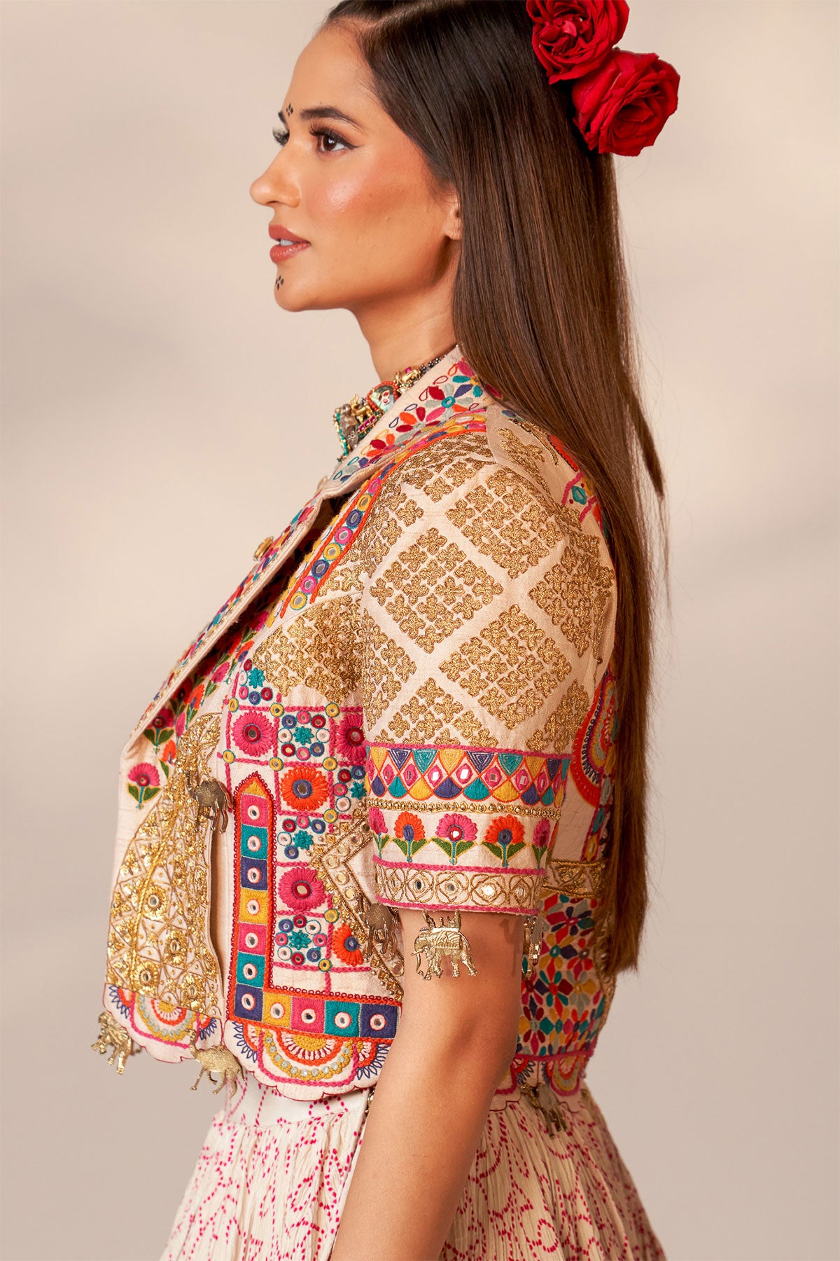 Mehal in Crop blazer lehenga set