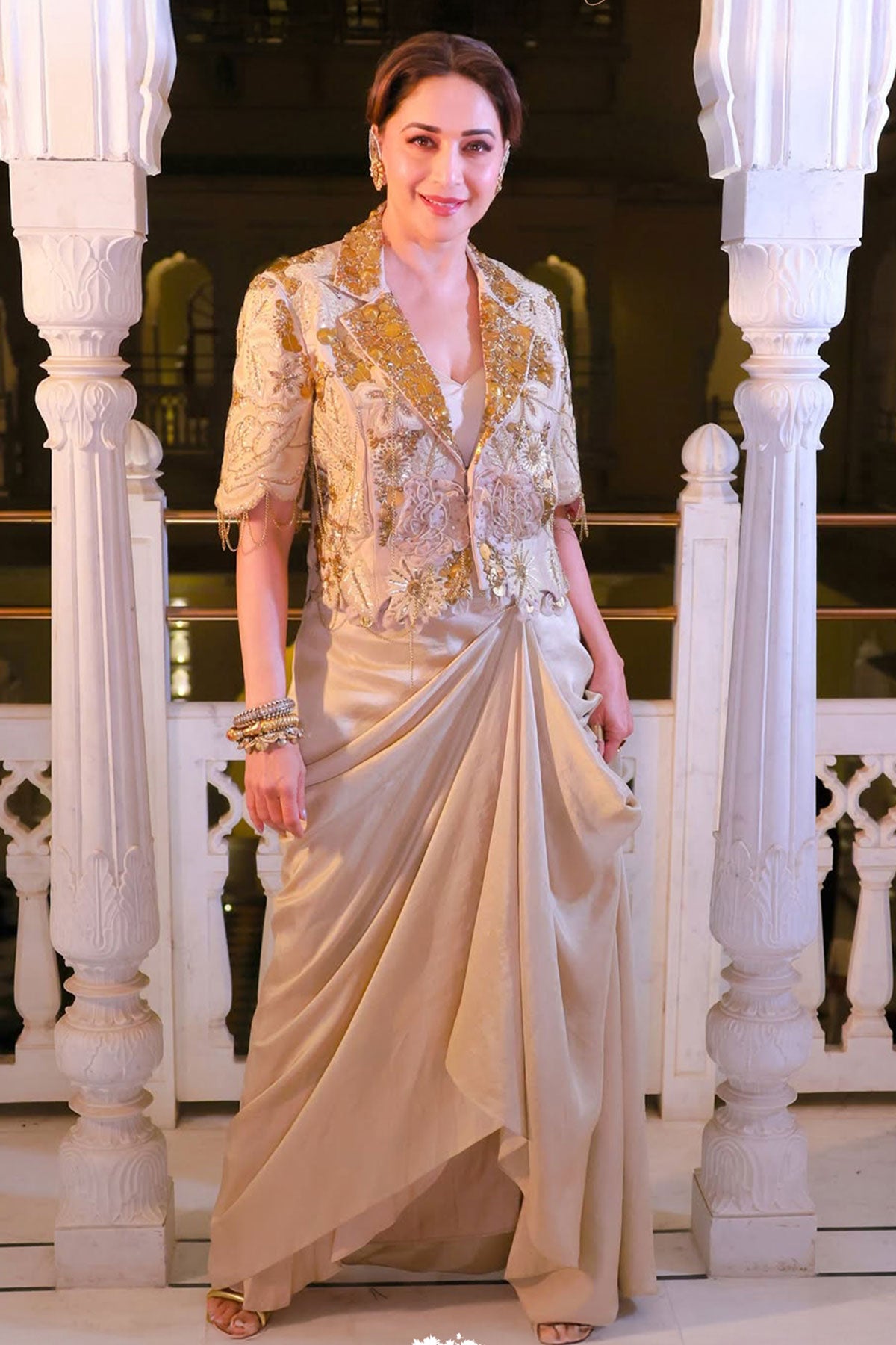 Madhuri dixit in Ivory vintage lily crop blazer set