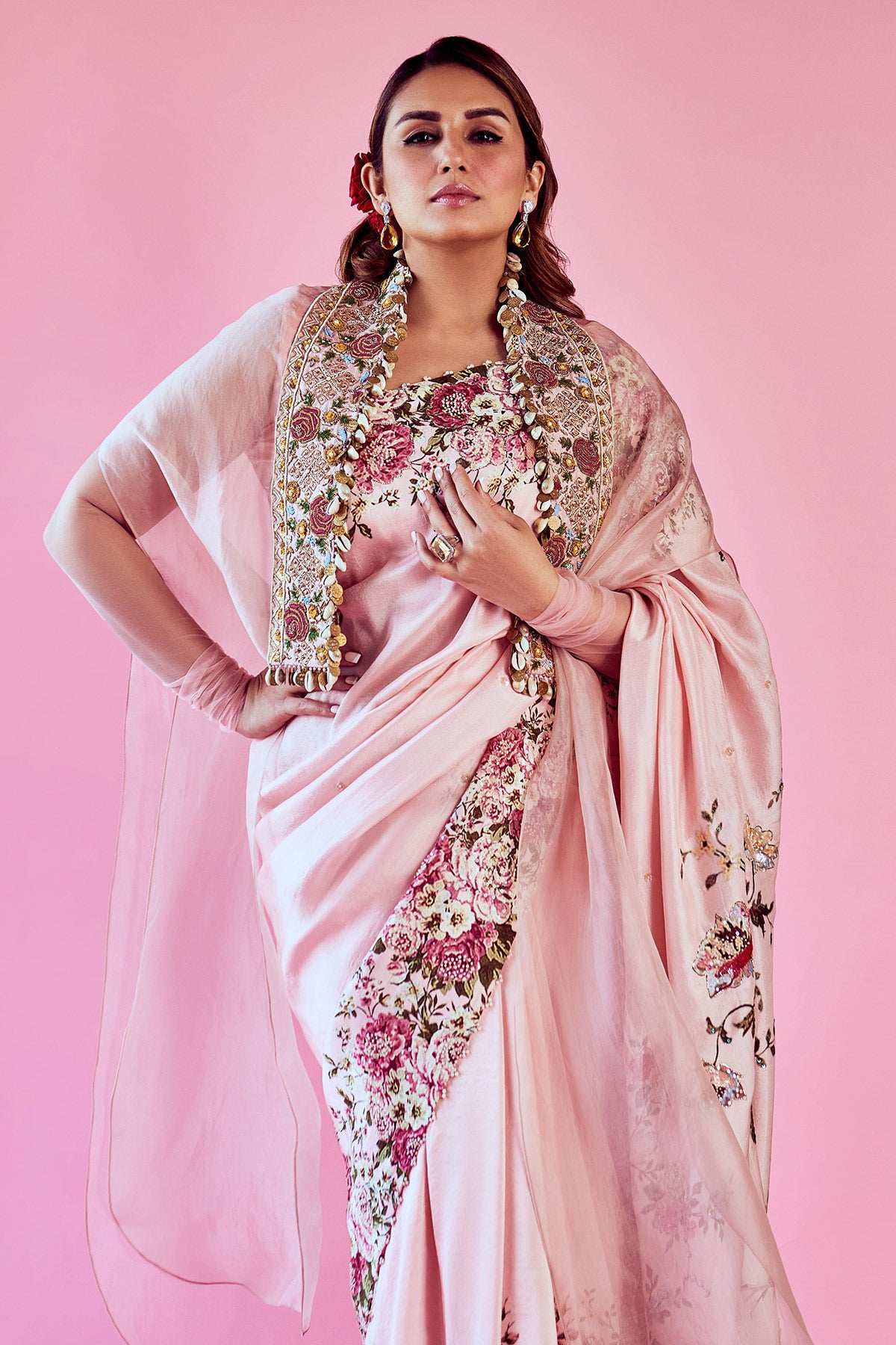 Huma Qureshi In Vintage Floral Saree