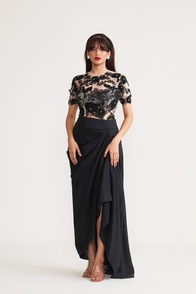 Smokey black Bodysuit skirt set