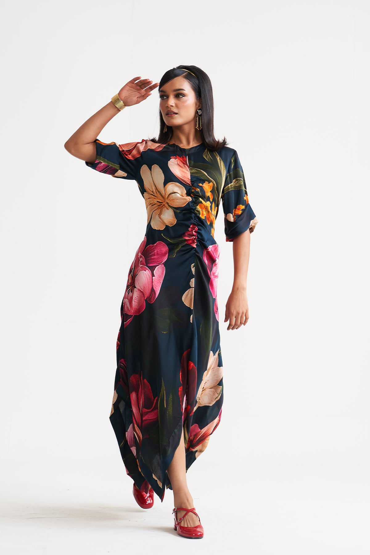 Front gather detail dress