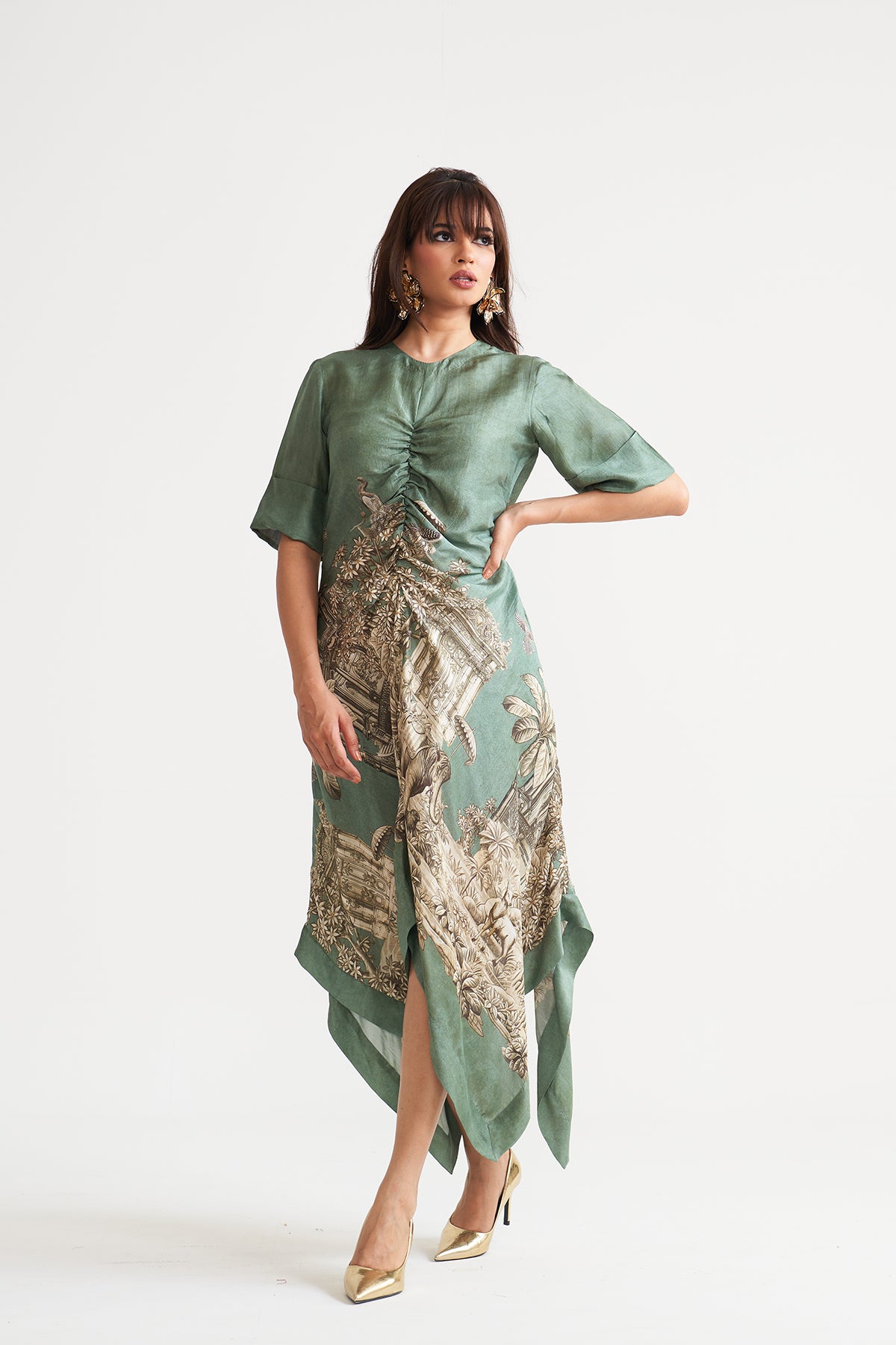 Front gather detail dress