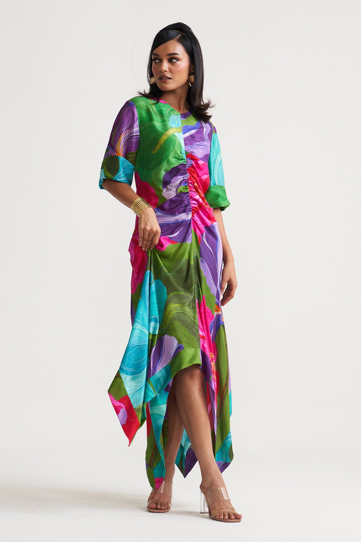 Front gather detail dress