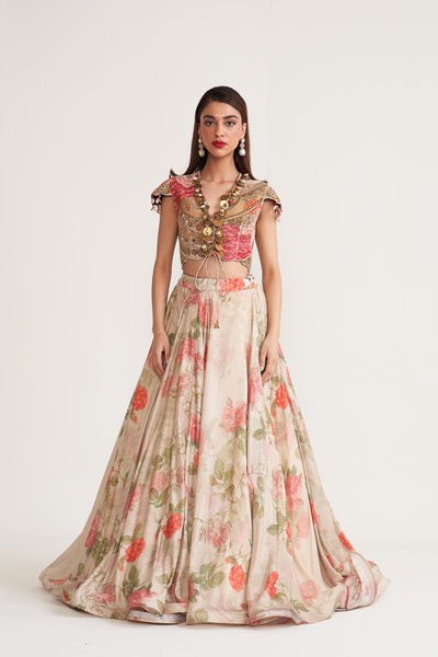 vintage bloom Waist coat skirt set