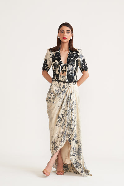 Smokey black Crop blazer & skirt set