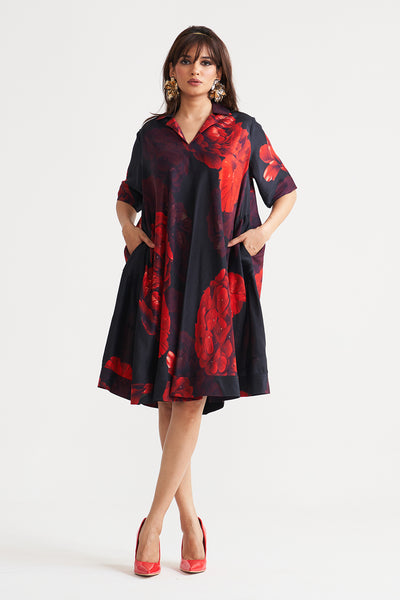 Dark rose A-Line patch pocket dress