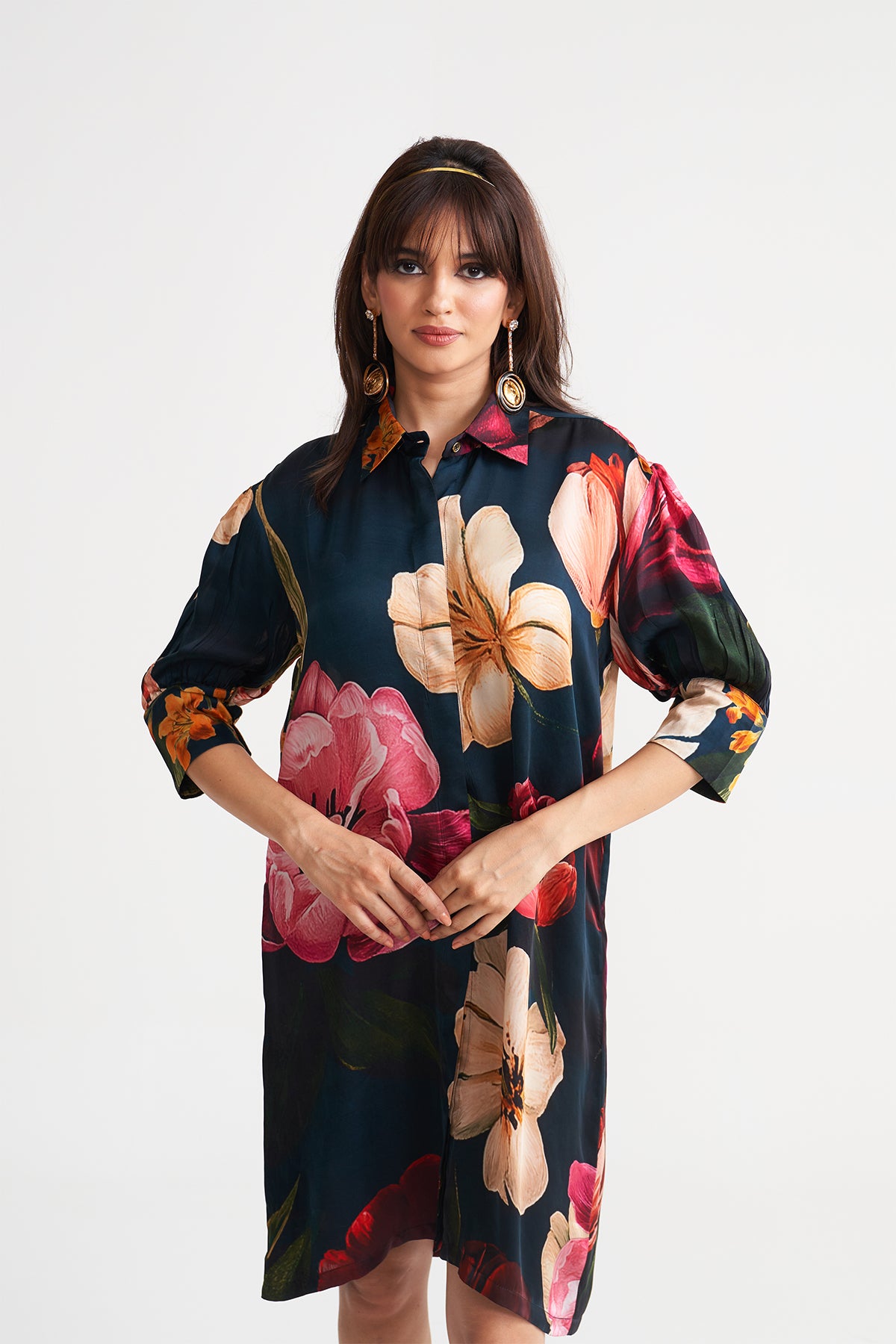 Box yoke pleated dress