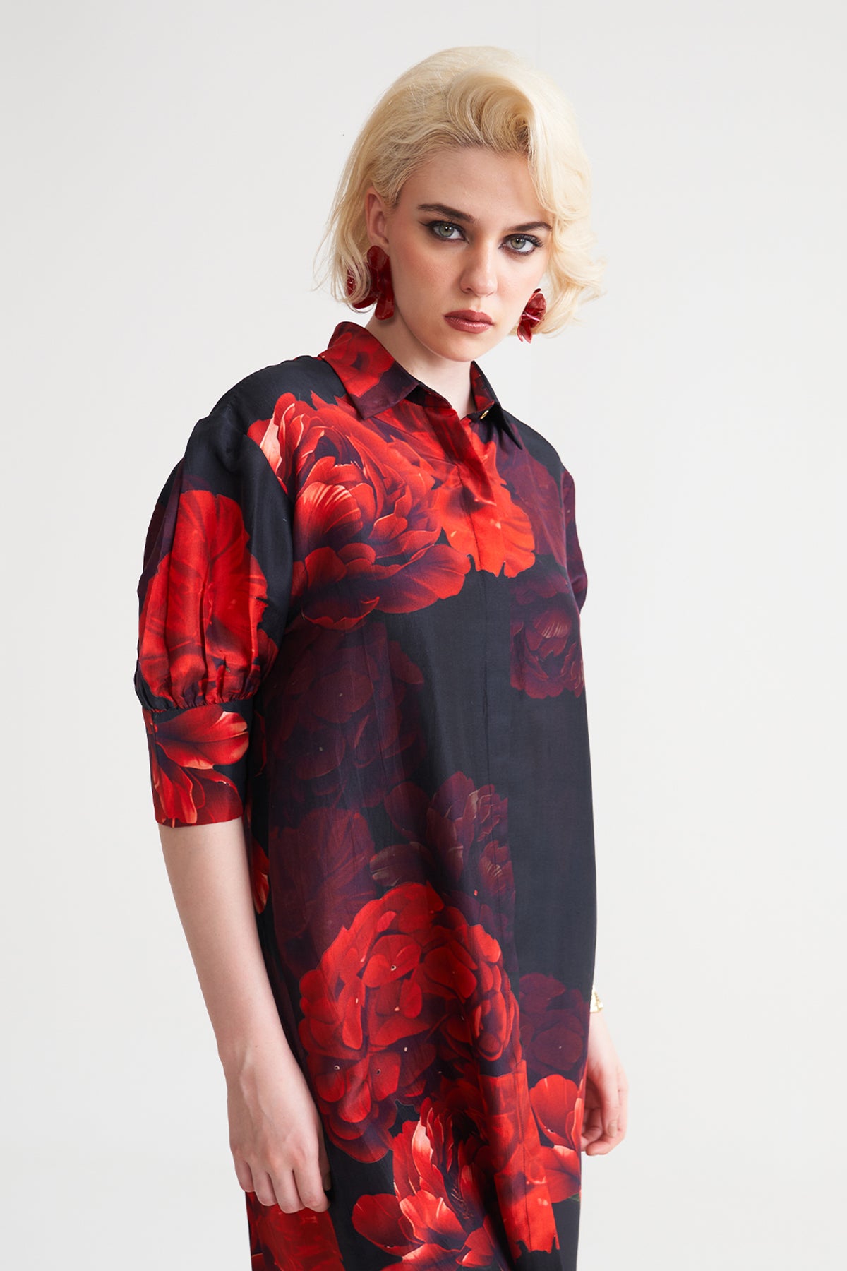 Box yoke pleated dress