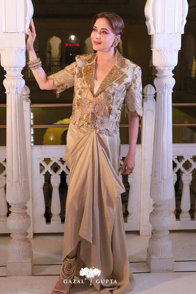 Madhuri dixit in Ivory vintage lily crop blazer set