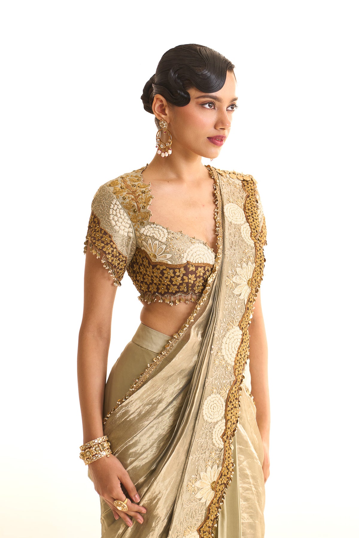 Aqua pearl draped saree