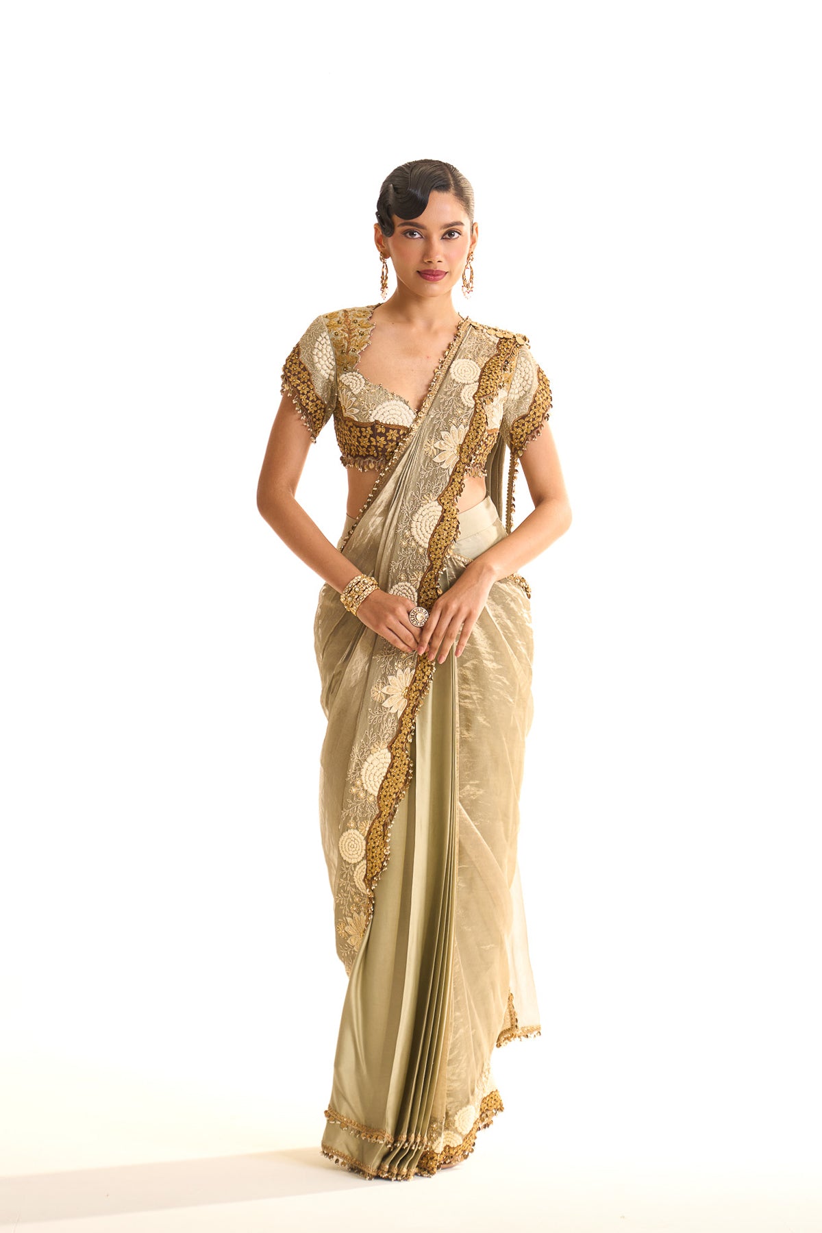 Aqua pearl draped saree