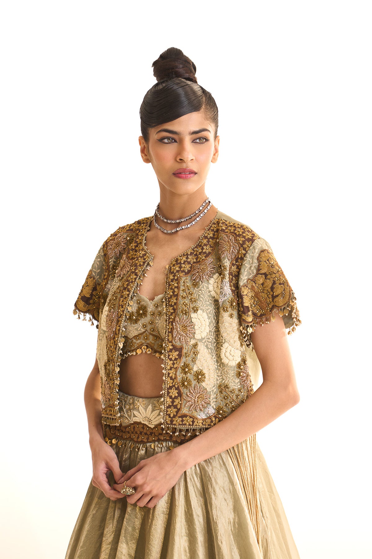 Aqua pearl jacket lehenga set
