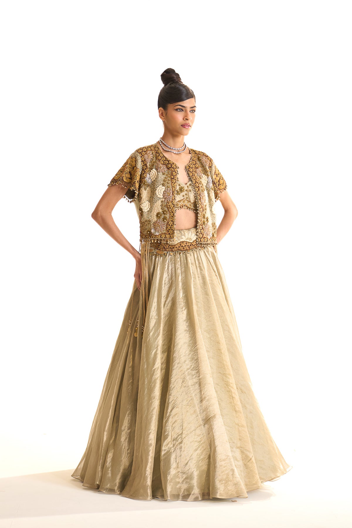Aqua pearl jacket lehenga set