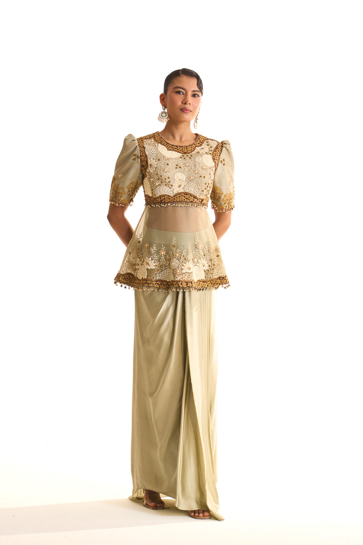 Aqua pearl Peplum skirt set