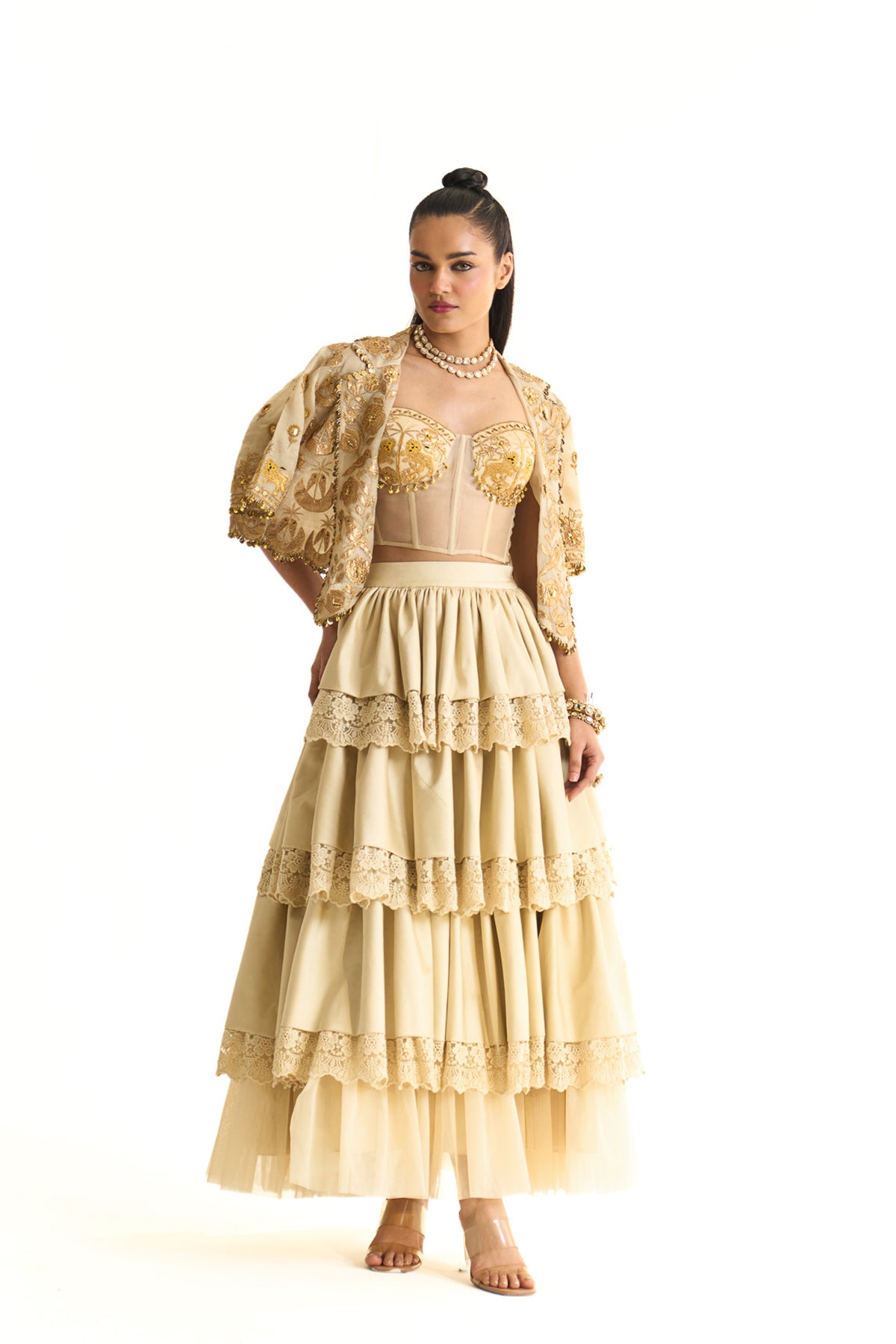 Chaand baag Overlap jacket with tier skirt set