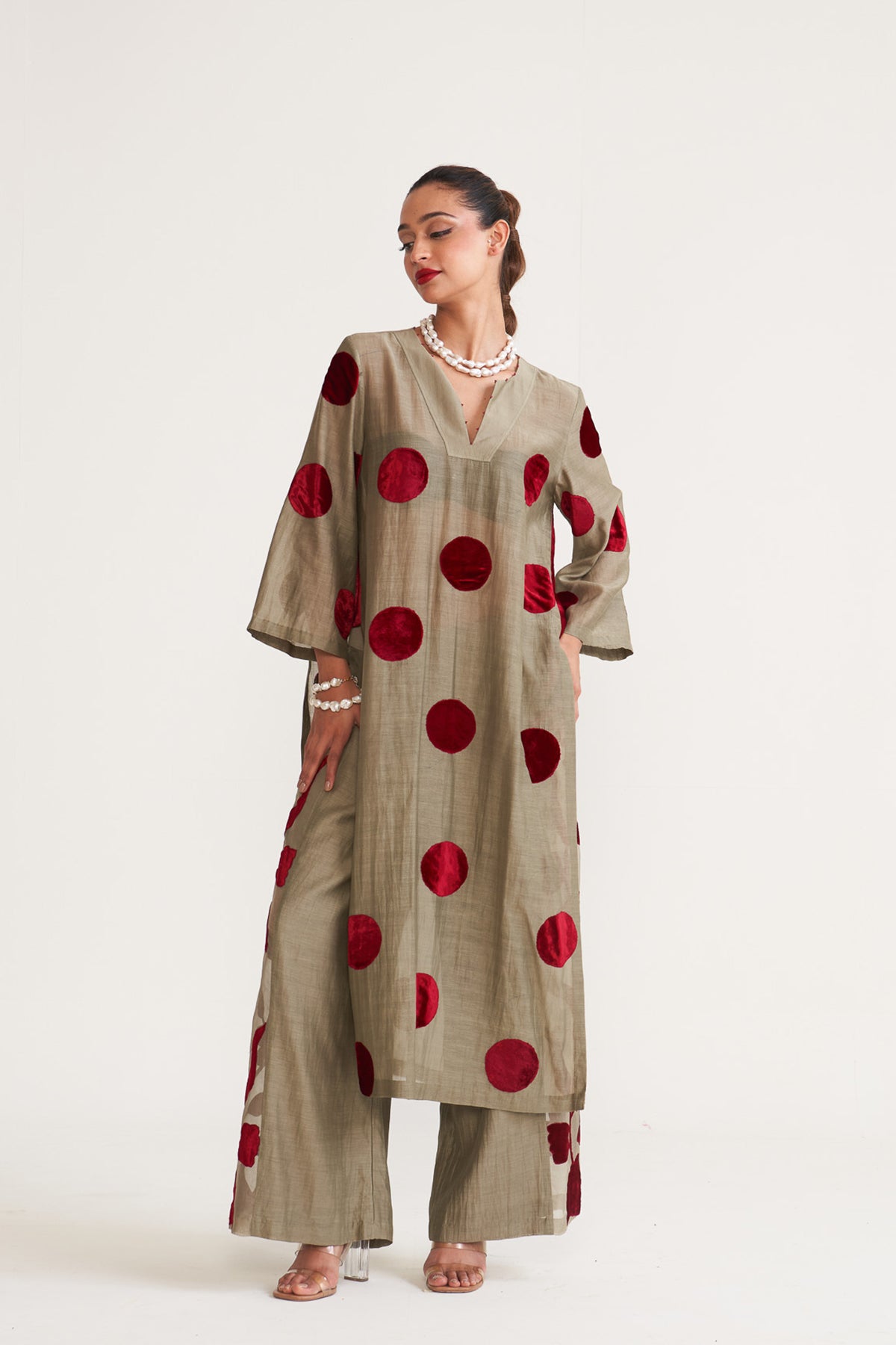 Chandni Polka floral sheer palazzo set