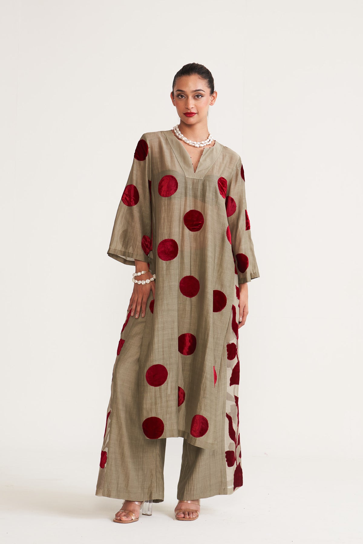 Polka floral sheer palazzo set