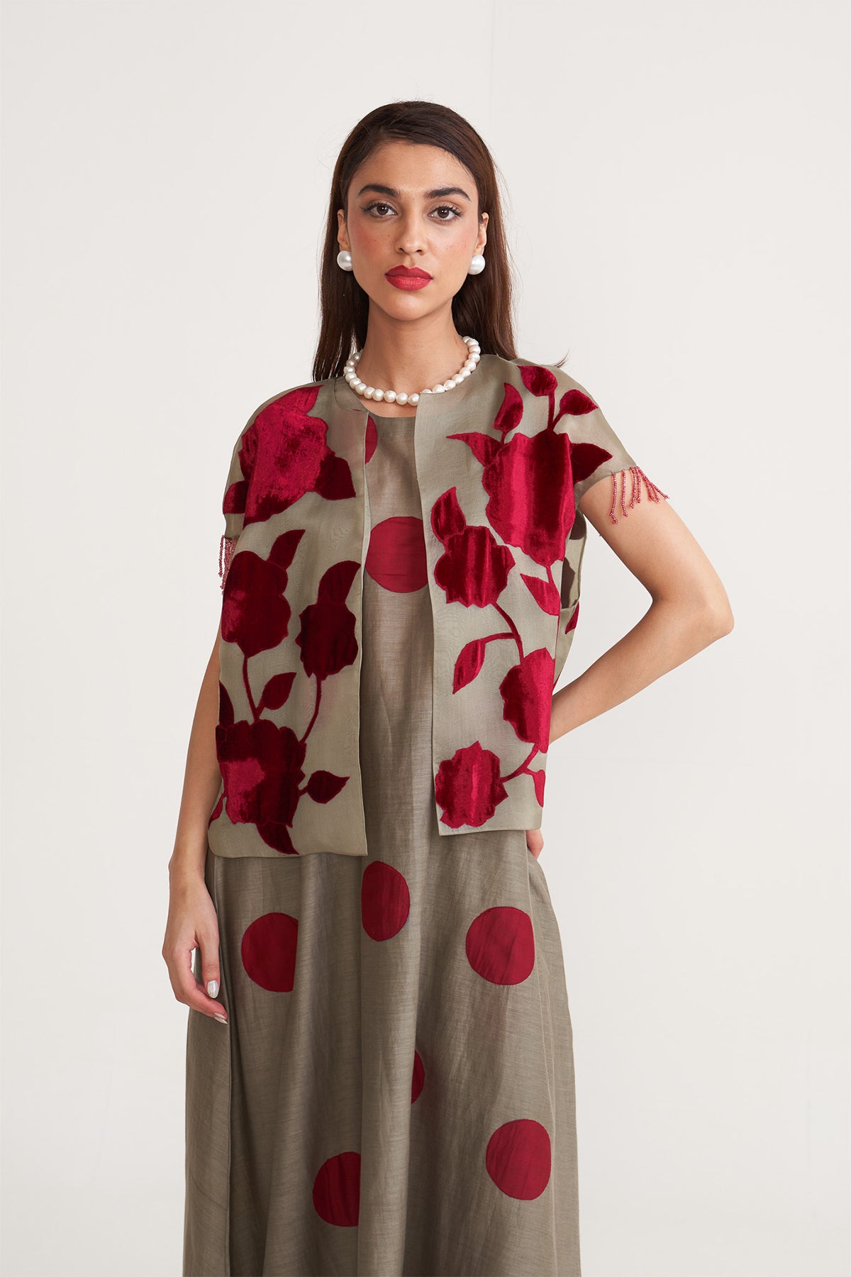 Polka floral jacket set