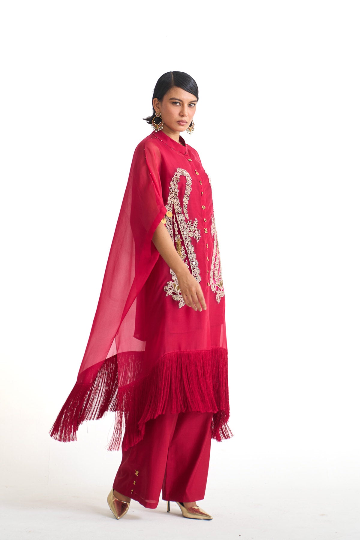 Chandni paisley fringes tunic kurta set