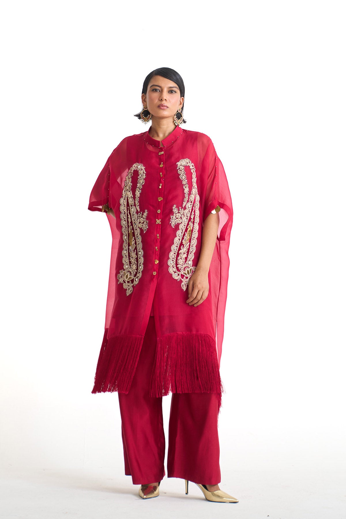 Chandni paisley fringes tunic kurta set