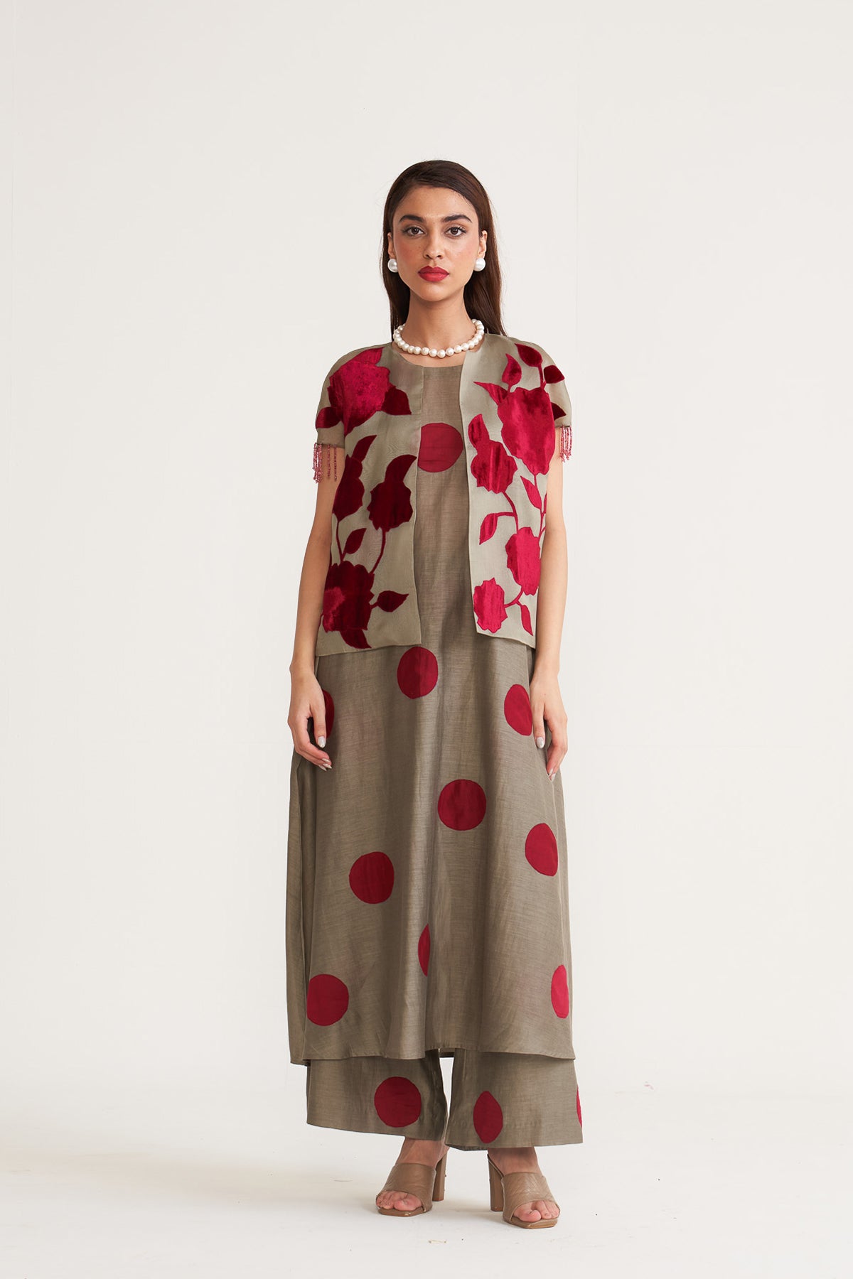 Polka floral jacket set