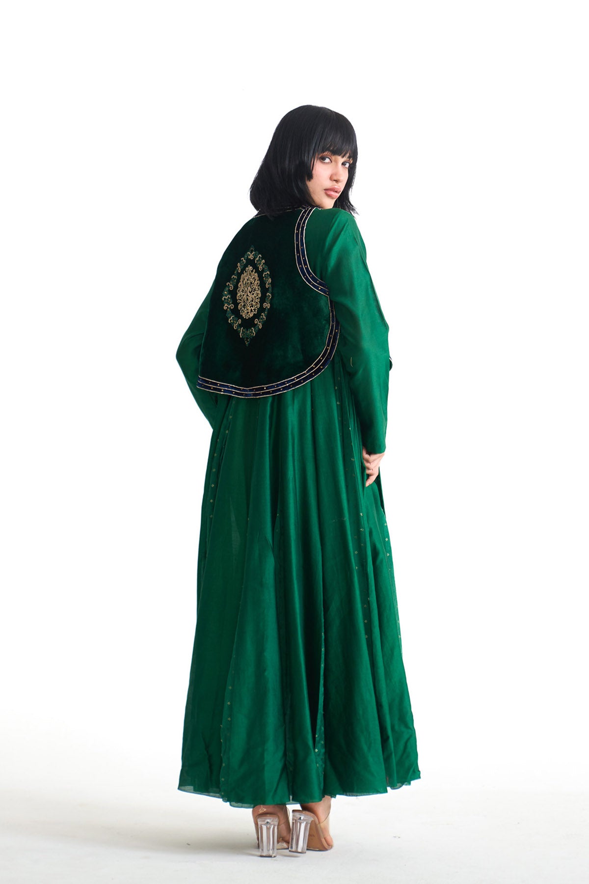 Chandni anarkali with dori jacket set