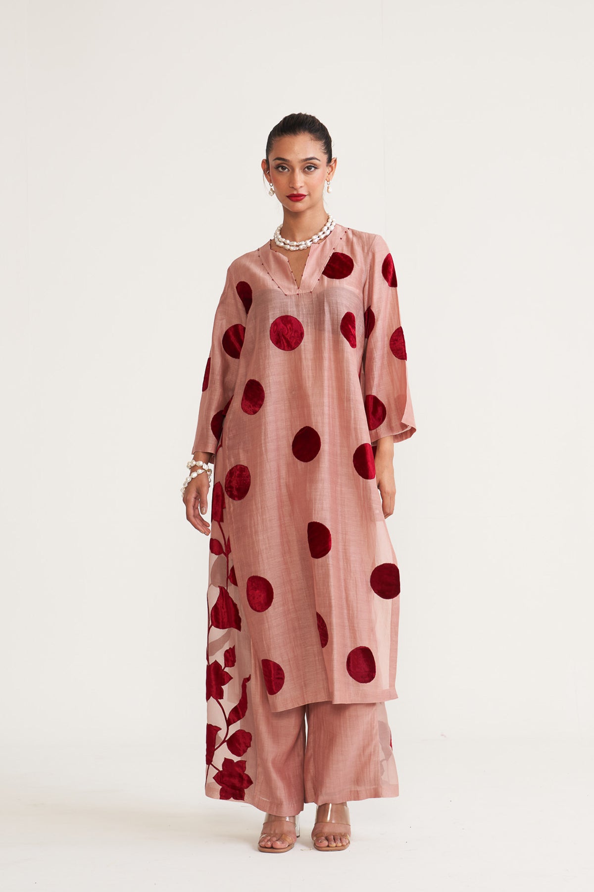 Polka floral sheer palazzo set