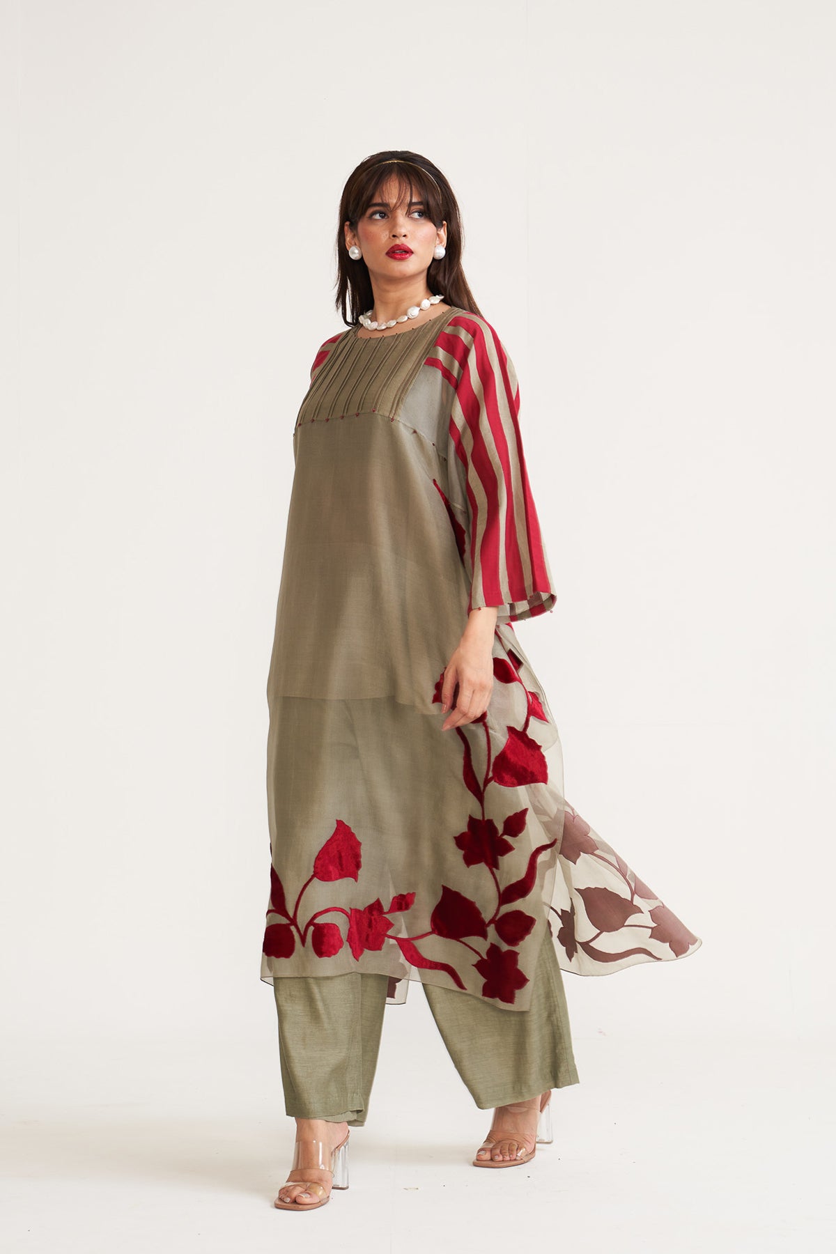 Organza patch stripe kurta set