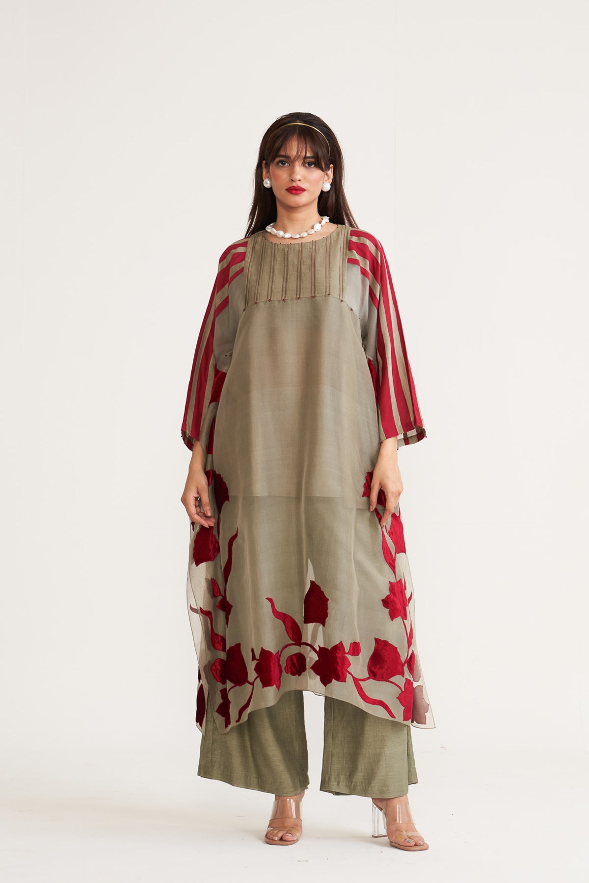 Organza patch stripe kurta set