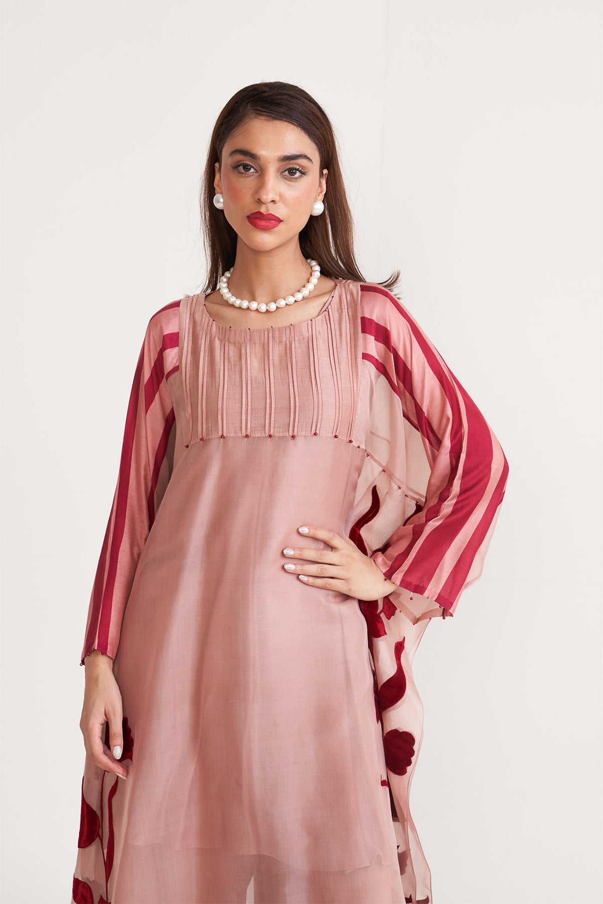 Organza patch stripe kurta set