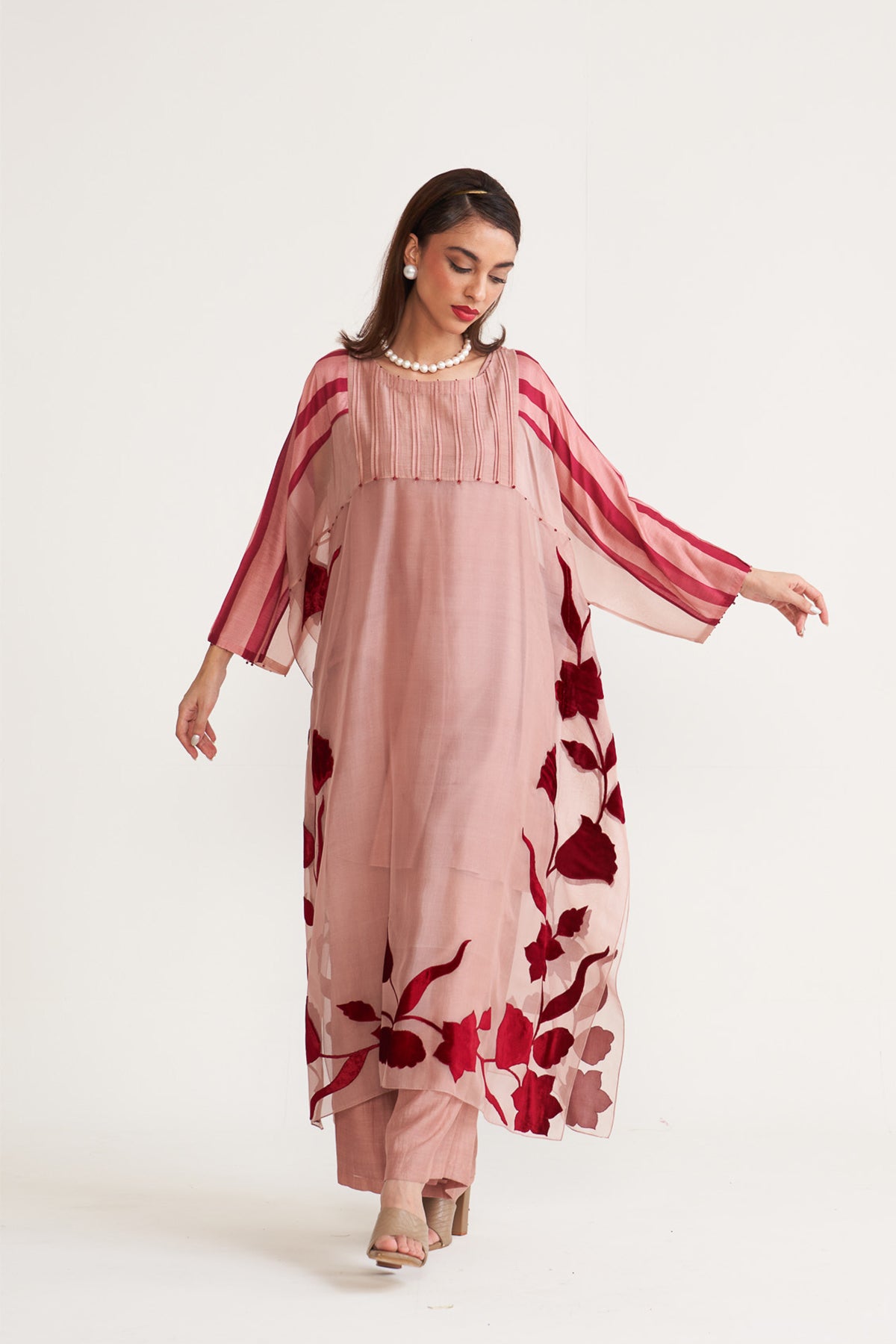 Organza patch stripe kurta set