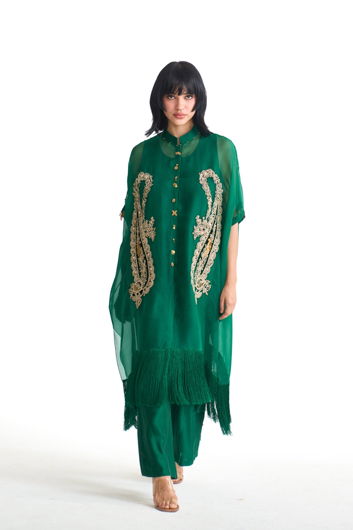 Chandni paisley fringes tunic kurta set
