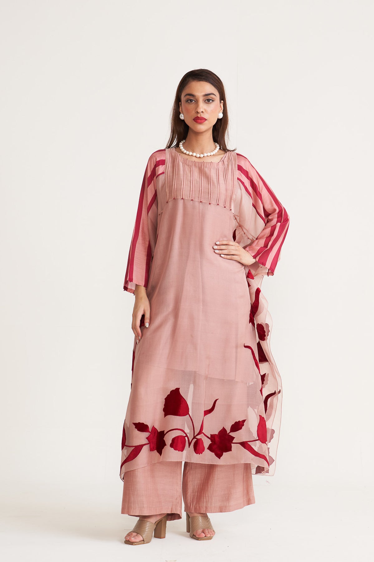 Organza patch stripe kurta set