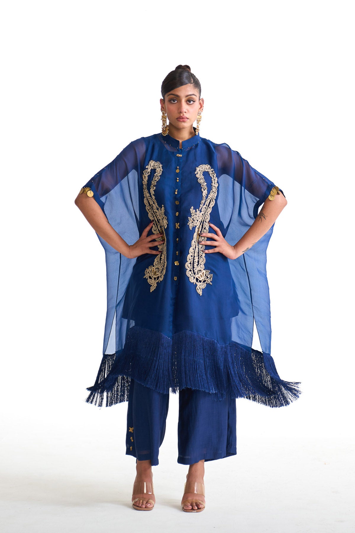 Chandni paisley fringes tunic kurta set