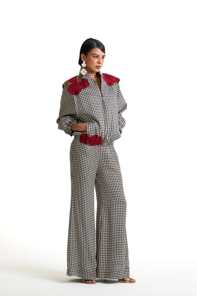 Rose grid flare pants