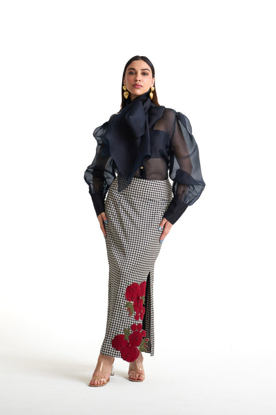 Rose grid Organza bow shirt