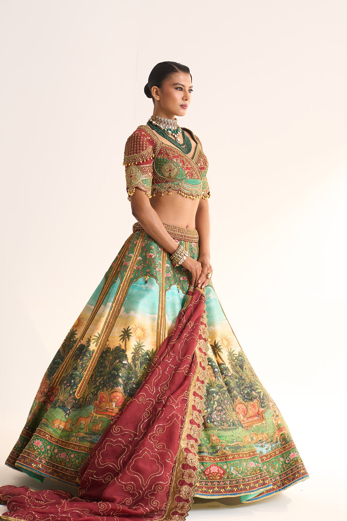 Cheetah on throne lehenga