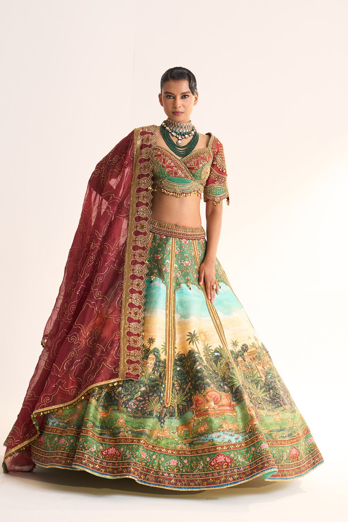 Cheetah on throne lehenga