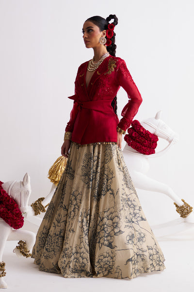 Scarlet bloom Wrap shirt with lehenga