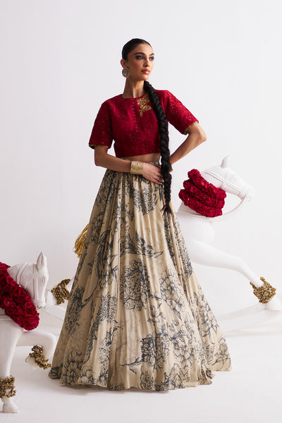Scarlet bloom Crop top with lehenga set