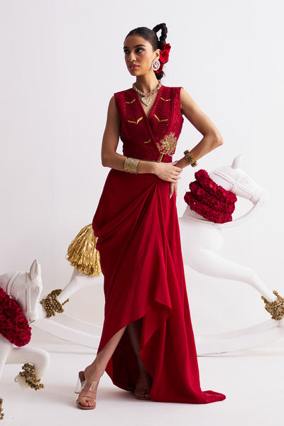 Scarlet bloom Wrap top with draped skirt